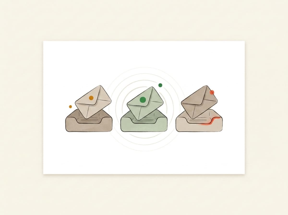 Illustration of inbox trays receiving and listening for the forwarded email