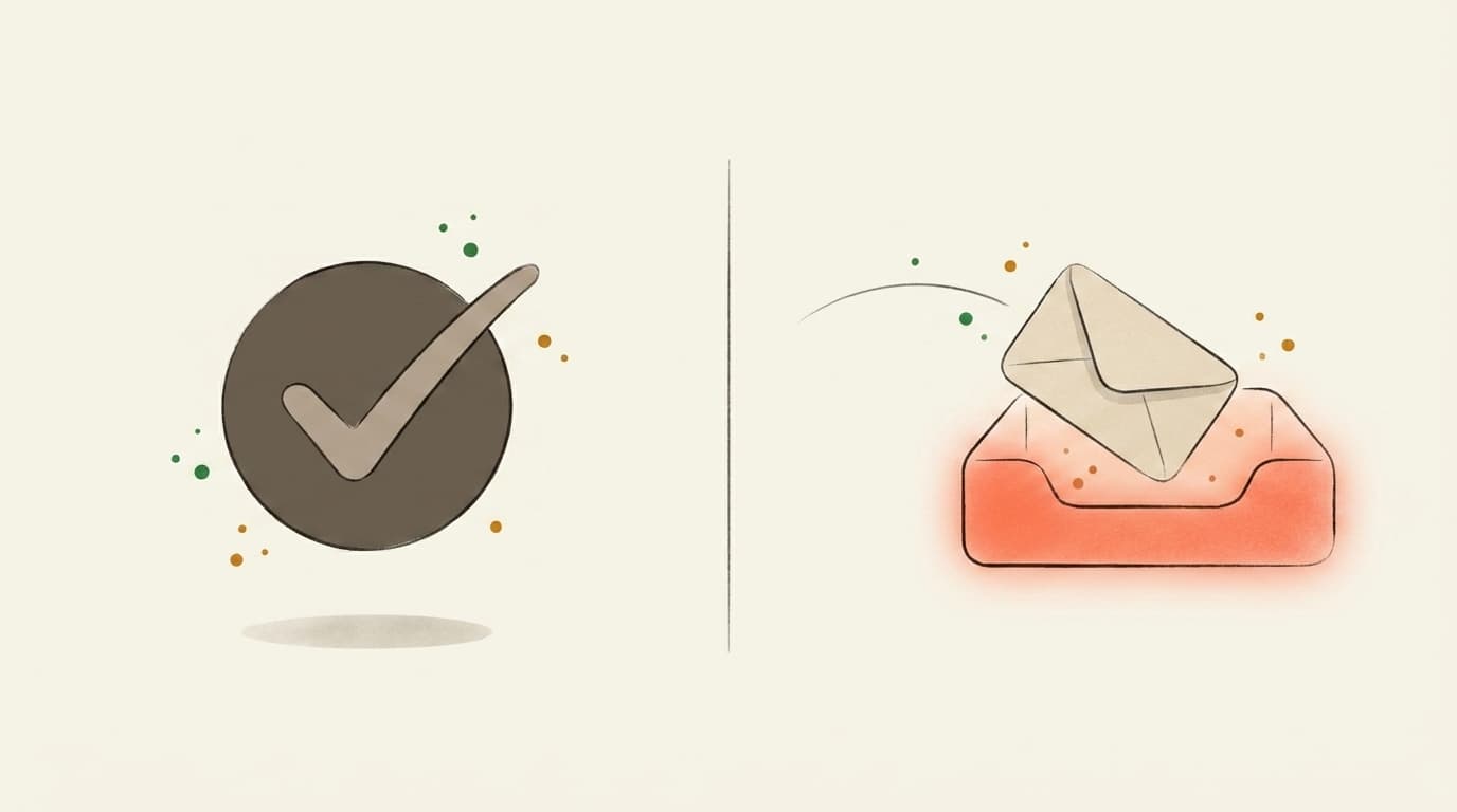 Illustration contrasting a valid-address checkmark with an email landing in the inbox